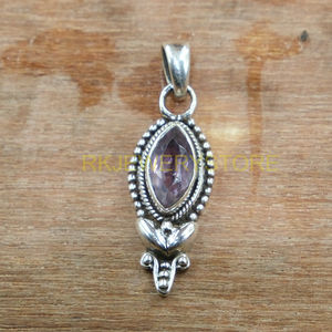 Colgante de Plata de Ley 925 con Amatista Natural, Hecho a Mano, Forma Marquesa, Gema Púrpura, Joyería Étnica Boho, Venta al por Mayor - Product Image 5