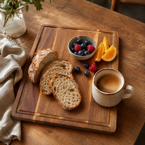 Planche à découper en bois d'acacia massif rectangulaire avec rainure pour les jus, pour la préparation et la découpe de viande et de légumes en cuisine - Product Image 4