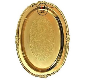 Plateaux de service en laiton pur design personnalisé spécial Ramadan Vaisselle de fête en relief de style musulman et diverses décorations disponibles - Product Image 3