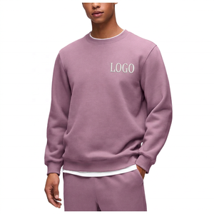 Custom Logo Embroidered Printed <b>Men's</b> Solid <b>Purple</b> Crew Neck <b>Sweatshirt</b> Regular Fit 100% Cotton Knitted Casual Pullover - Product Image 1