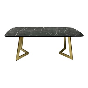 Mesa de Centro Moderna Rectangular de 100x60x45cm con Superficie de Piedra Resistente y Patas de Hierro, Mueble de Salón No Plegable - TT68186 - Product Image 3