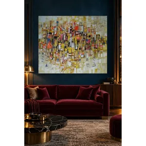 Composition urbaine abstraite Fida en tons jaunes, impression sur toile - Product Image 3