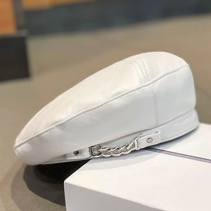 Punk Vintage béret chapeau artiste français Style chaud hiver bonnet casquette couleur unie élégant dames casquettes en cuir pour tenues décontractées - Product Image 1