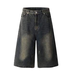 Pantalones cortos de mezclilla lavados personalizados, pantalones vaqueros de mezclilla sin procesar rectos informales, pantalones vaqueros de cintura media para hombre, pantalones cortos desgastados - Product Image 2