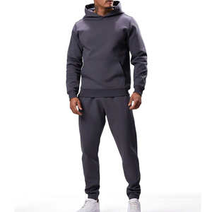 Survêtements OEM chauds et confortables pour l'hiver, vêtements décontractés, ensemble sweat-shirt et pantalon en molleton épais pour homme, couleur anthracite - Product Image 1