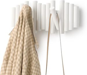 Modern Walnut <b>Wall</b>-Mounted Coat Rack 5 Retractable Wood Pegs Space Saving Clothing Storage Organizer With <b>Rail</b> Hook - Product Image 1