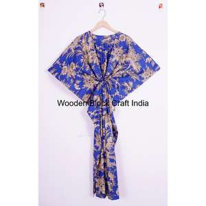 Caftán Largo de Algodón Hecho a Mano con Estampado Floral Indio para Mamás, Ropa de Playa, Ropa de Dormir, Vestido Maxi Informal - Product Image 5