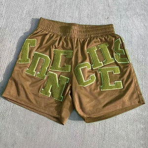 Oem sólido ecológico Chenille bordado Logo 100% poliéster cintura elástica baloncesto deportes malla pantalones cortos para hombres - Product Image 4