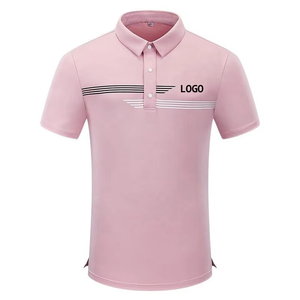 เสื้อโปโลแขนสั้นผู้ชายสีแดง ลายทาง แห้งเร็ว โพลีเอสเตอร์ ทรงลำลอง พิมพ์โลโก้ด้านหน้า - Product Image 3