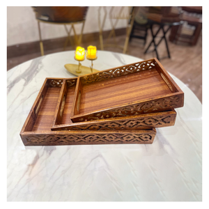 Bandeja de madera de mango Accesorios de cocina Artículo decorativo para el hogar Bandejas de comida de madera con asas - Product Image 2