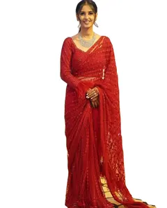 Kareena baju pesta desainer kuno Kapoor panjang tenun kain kualitas terbaik pakaian pesta saree Diskon