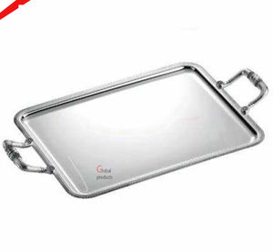 Plateau de service fini argent de haute qualité avec poignée en feuille d'or pour décor de mariage de fête - Product Image 5