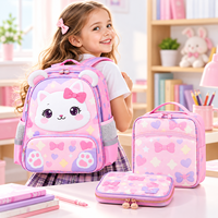 Ensemble de sacs à dos scolaires personnalisés pour filles, motif chat mignon, 3 pièces, avec sac à déjeuner assorti et trousse à crayons, OEM ODM