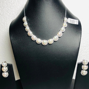 Ensemble collier et boucles d'oreilles en argent sterling 925 avec perle naturelle du sud, beau design unique et parfait pour toute occasion - Product Image 2