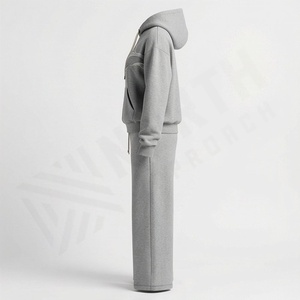 Conjunto Deportivo de 2 Piezas para Mujer, Sudadera con Capucha y Pantalones Anchos de Felpa, Estilo Vintage, Informal, para Gimnasio y Actividades - Product Image 3