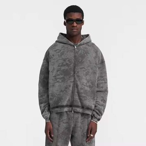 Sudadera con relieve personalizada de alta calidad, sudaderas con capucha personalizadas, sudaderas con capucha de lavado ácido en blanco de gran tamaño para hombre, Sudadera con capucha lisa con estampado de hojaldre para hombre - Product Image 3