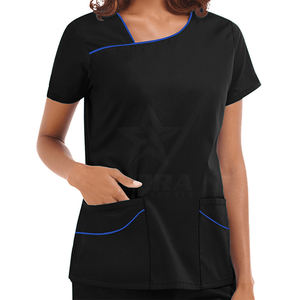 Haut de récurage médical à col en V unisexe OEM ensemble d'uniforme de passepoil extensible à manches courtes pour médecins, infirmières, médecins et hôpitaux en vente de gros - Product Image 3