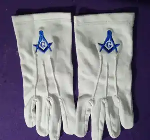 Masonik Regalia beyaz pamuklu eldiven İşlemeli logolu