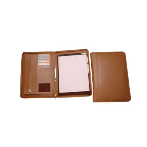 定制标志高品质优质聚氨酯皮革拉链封口棕色2环活页夹