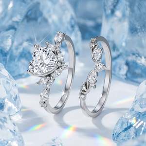 Jeulia <b>Infinity</b> Twist Cluster Heart Moissanite Engagement Ring Set with V Band - Product Image 5