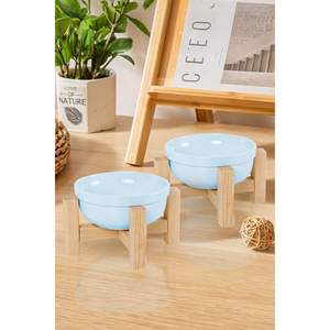 Ensemble de 2 bols en céramique multicolores pour nourriture et eau pour chats et chiens avec support en bois, bols et mangeoires décoratifs pour animaux de compagnie - Product Image 4