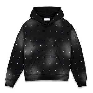 Streetwear pantalla personalizada DTG Heavy Fleece Thermal Terry Sun Fade Wash Hoodie All Over Rhinestone Bling Mens Unisex Hoodie - Product Image 5