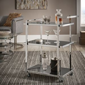 Sleek Metal Two Tier Serving Cart With Glass Trays And Gold Accents For Sophisticated Interior Styling And Beverage Service - Product Image 6