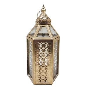 Lanterne à bougie élégante en laiton marocain doré avec lanternes à bougie en métal de style turc décoratives Ramadan en verre - Product Image 5