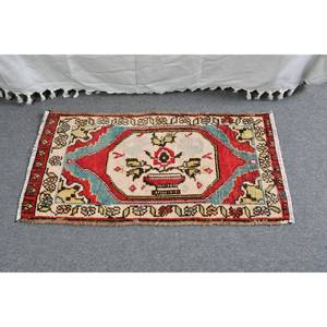 Alfombra turca Vintage de 1,8X3,4 pies, clásica, roja, Beige, área grande, retales de lana, látex, rectángulo abstracto para adolescentes, para pasillo - Product Image 3