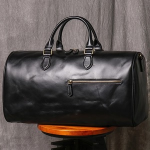 Leather Duffle Bag Premium Quality Genuine Leather Classic Design Lightweight Reusable Large Zipper <b>Water</b> Resistant Unisex - Product Image 5