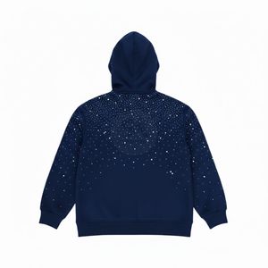 Sudadera con Capucha Personalizada de Estilo Urbano, Azul Marino, con Cierre y Pedrería, para Hombre, de Algodón Grueso, con Logotipo Personalizado, de Alta Calidad - Product Image 2