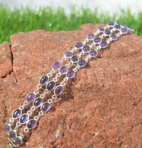 Bracelet ajustable en argent sterling 925 avec améthyste violette, 3 rangs de pierres précieuses, bijoux faits à la main, cadeau pour femme - Product Image 5