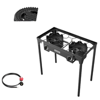 Réchaud à gaz 2 brûleurs en fer pour barbecue avec support pliable pour la maison et le camping, cuisson et brassage intérieur/extérieur dans la cour