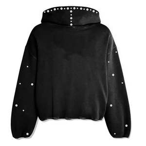 เสื้อฮู้ดดี้ทรงบ็อกซี่แบบครอป สไตล์วินเทจ ล้างสีแบบแอซิดวอช แต่งกระเป๋า ประดับมุกและคริสตัล - Product Image 5