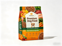 Sachet à fond plat imprimé sur mesure, scellé sur huit côtés, pour aliments pour animaux de compagnie, sachet refermable en Mylar avec fermeture éclair pour friandises pour chats et chiens