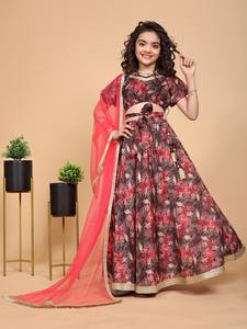 Nouveautés : Ensemble Lehenga Choli décontracté pour filles, avec Dupatta, en Chinon, à une manche, en tissu denim, imprimé en mousseline, lavable, pour événements ethniques - Product Image 6