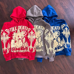 Sudaderas con capucha para hombre de gran tamaño de 500GSM de peso pesado en serigrafía multicolor con logotipo personalizado Sudadera con capucha con estampado de algodón unisex en 3D - Product Image 2