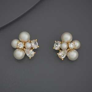 Floral <b>Stud</b> <b>Earrings</b> for Wedding & Party | Rhodium Plated Zinc Alloy & Pearl | Trendy Design | Flower Shape - Product Image 1
