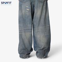 Jean en denim brodé délavé pour homme, coupe droite ample et large, respirant, style urbain, prix abordable