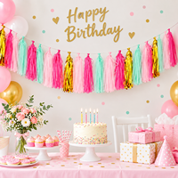 Guirlande de pompons en papier de soie coloré pour décoration de fête, bannière pour anniversaire, baby shower, mariage, célébration
