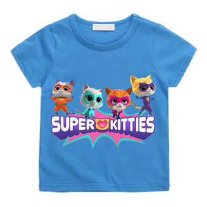 Camiseta de Verano Super Kitties para Niños, Jersey Liso con Diseño de Personajes y Logotipo, Ropa Tejida para Niños - Product Image 3