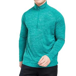 Custom Logo Quarter Zip Long Sleeve <b>T</b> <b>Shirt</b> <b>Men</b> <b>Muscle</b> <b>Fit</b> Performance Sports Gym 100% Cotton Canvas Casual Blank Contrast Trim - Product Image 5