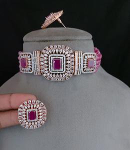 Simple Look Fashionable American Diamond Necklace Sparkling Zircon Choker Set With <b>Small</b> <b>Stud</b> for Women Girls for Parties Gift - Product Image 3