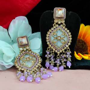 Kundan <b>Earrings</b> With <b>Pearls</b> Hanging Kundan Stones Carefully Arranged In A Gold Foil Setting To Create A Dazzling, Radiant Effect - Product Image 2