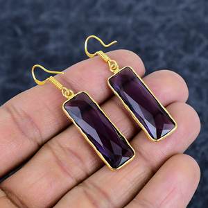 Pendientes de Plata de Ley 925 con Amatista Morada, Pendientes Hechos a Mano con Engaste y Baño de Oro para Mujer, Pendientes Morados - Product Image 4