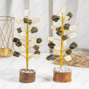 Venta Exclusiva: Árboles de Piedras Preciosas de Selenita y Turmalina Negra de Alta Calidad, Grado AAA, Diseño Lujoso, 21 Piezas, Base de Madera Natural - Product Image 6