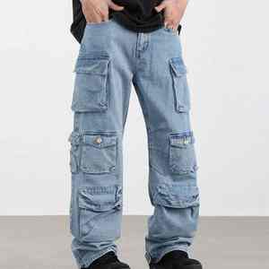กางเกงยีนส์คาร์โก้ผ้าฝ้ายแบบมีฝาปิดสำหรับผู้ชายกางเกงยีนส์ทรงหลวมโอเวอร์ไซส์สำหรับผู้ชาย - Product Image 3