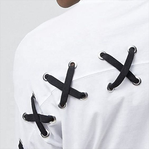 Ropa de calle personalizada 100% algodón, camisetas en blanco personalizadas, hombros caídos, ajuste holgado, diseño con cordón, camiseta estampada para hombres - Product Image 4