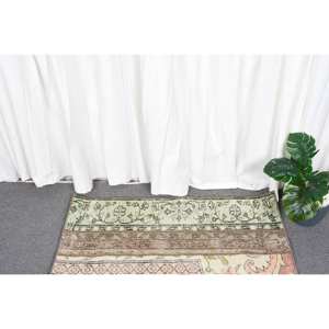 Tapis Vintage en Laine Turque de 1.6X3,2 pieds, Design Patchwork Beige et Vert, Tapis de Salon Tissage Plat avec Support en Latex - Product Image 2