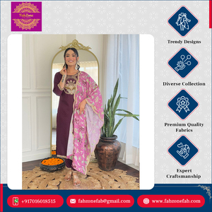 Diseño llamativo Rayón de viscosa pura de calidad superior con codificación de secuencia Trabajo de bordado Kurti & Dupatta Set de India - Product Image 6